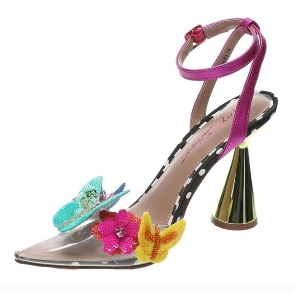 💙🔹️ Betsey Johnson🔹️ Kamilla Sequin Butterfly Clear Lucite Pumps - Picture 2 of 9